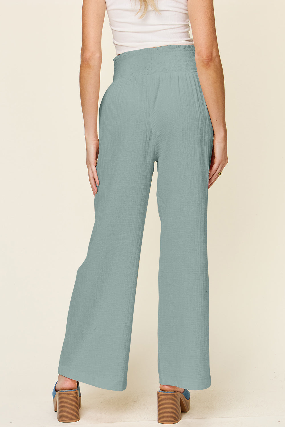 Texture Smocked Waist Wide Leg Pants