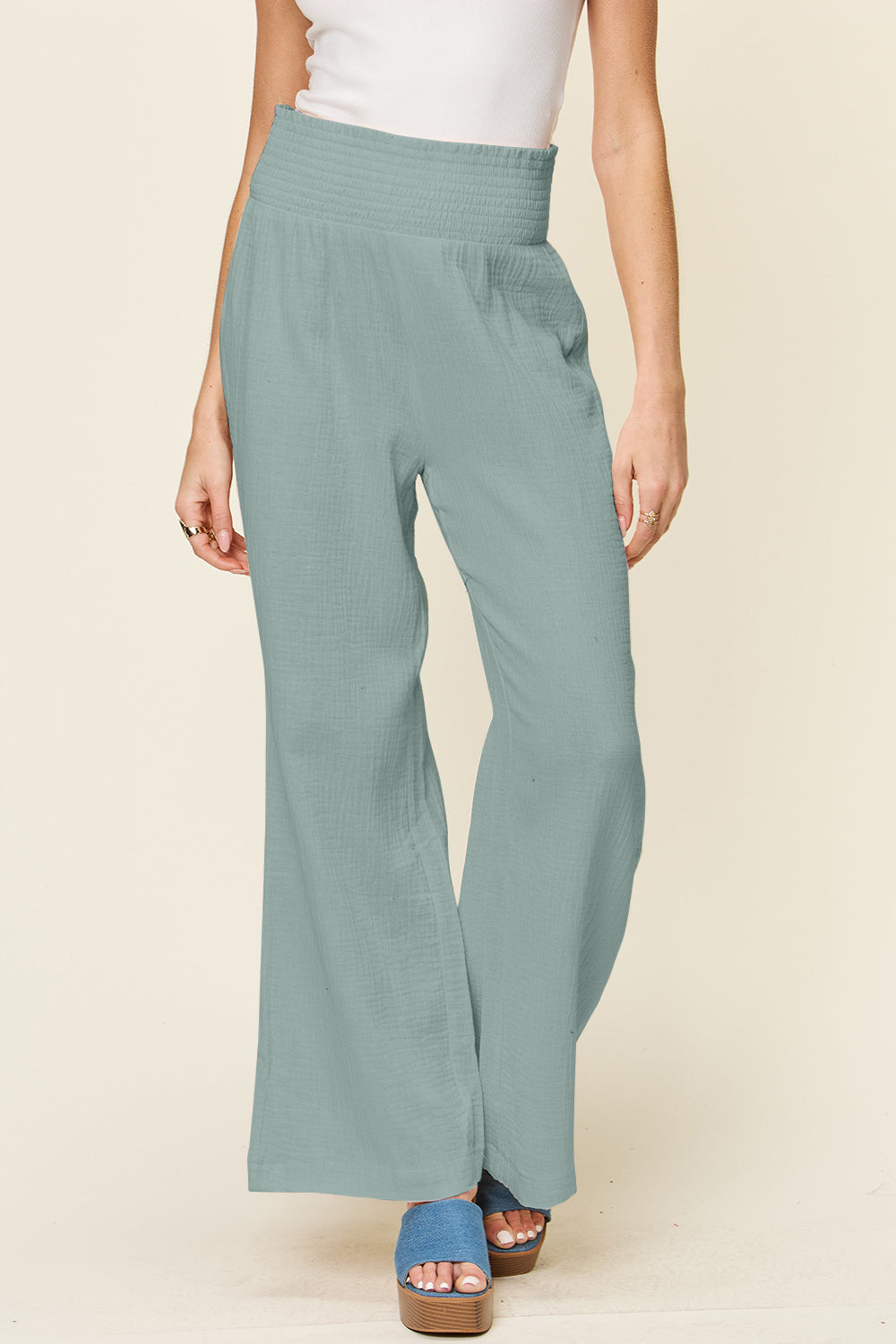 Texture Smocked Waist Wide Leg Pants