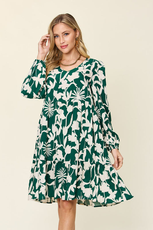 Printed Ruffle Hem Dress with Pocket