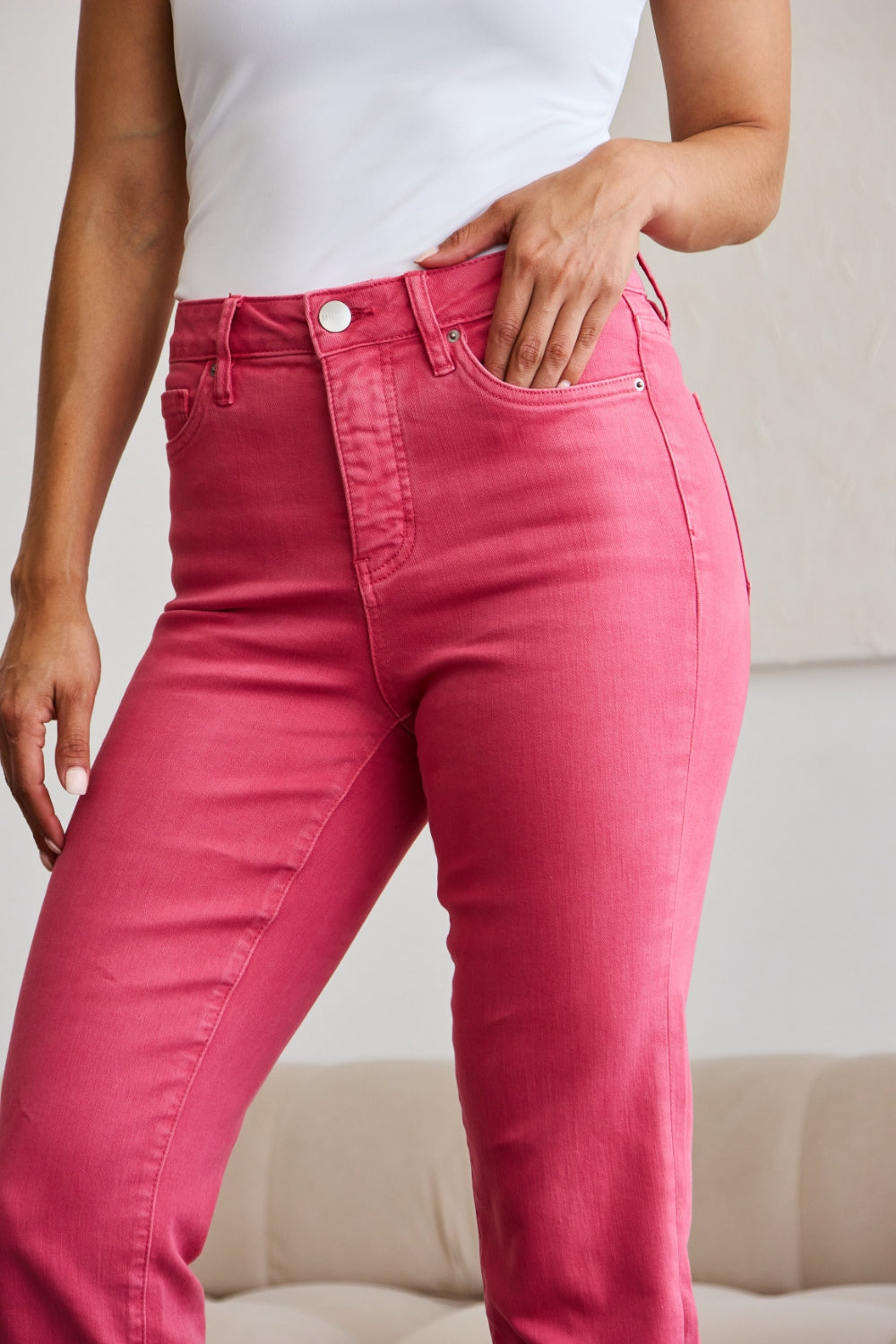 Tummy Control High Waist Raw Hem Jeans