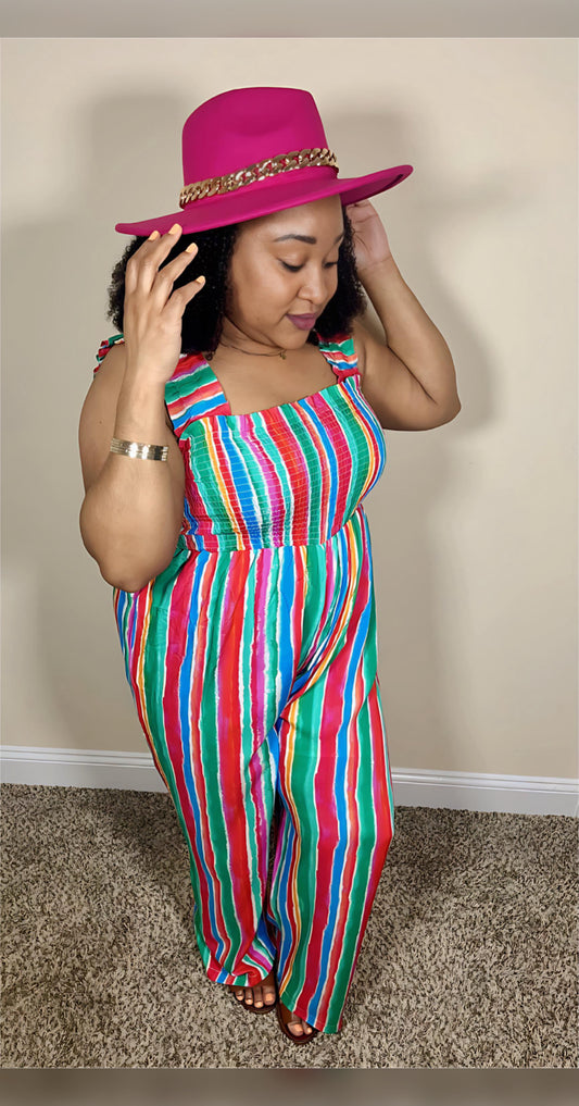 Striped Smocked Sleeveless Jumpsuit