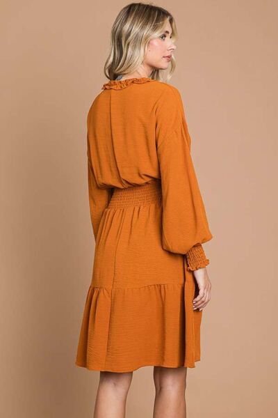 Frill Smocked Lantern Sleeve Dress